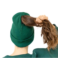 Czapka Damska z Otworem na Kucyk – Dzianinowa Beanie na Magnes, Lekka i Wygodna – Zieleń